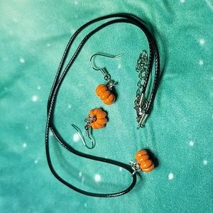 Metal Orange Pumpkin Jewelry Set